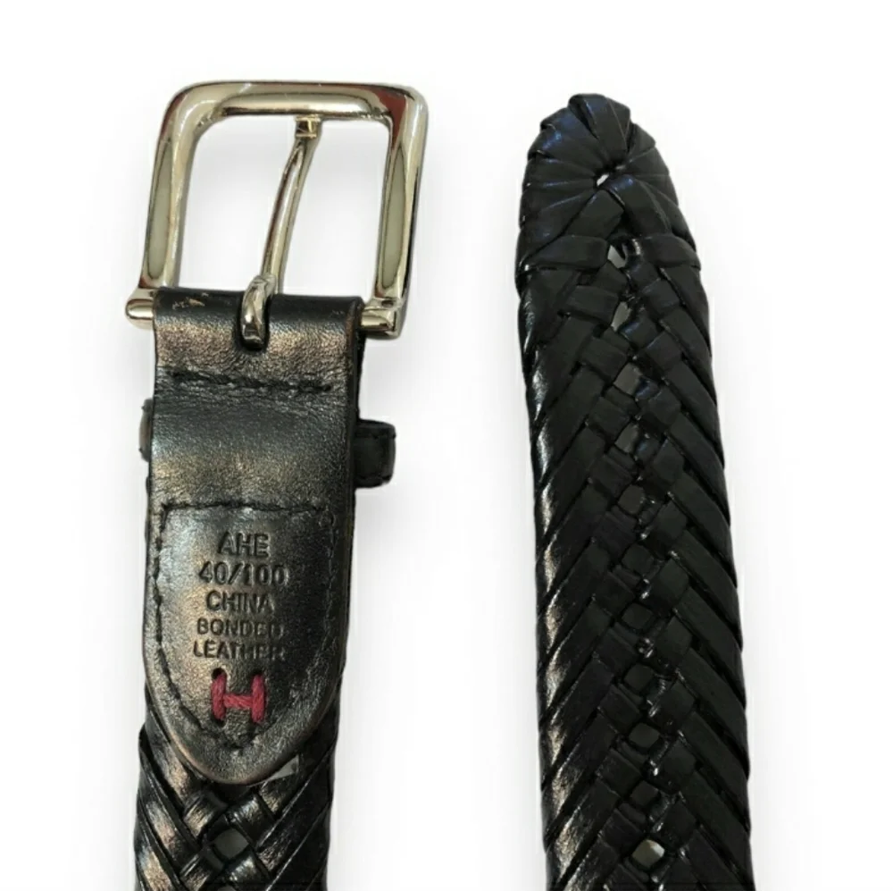 TOMMY HILFIGER Black Braided Leather Belt
